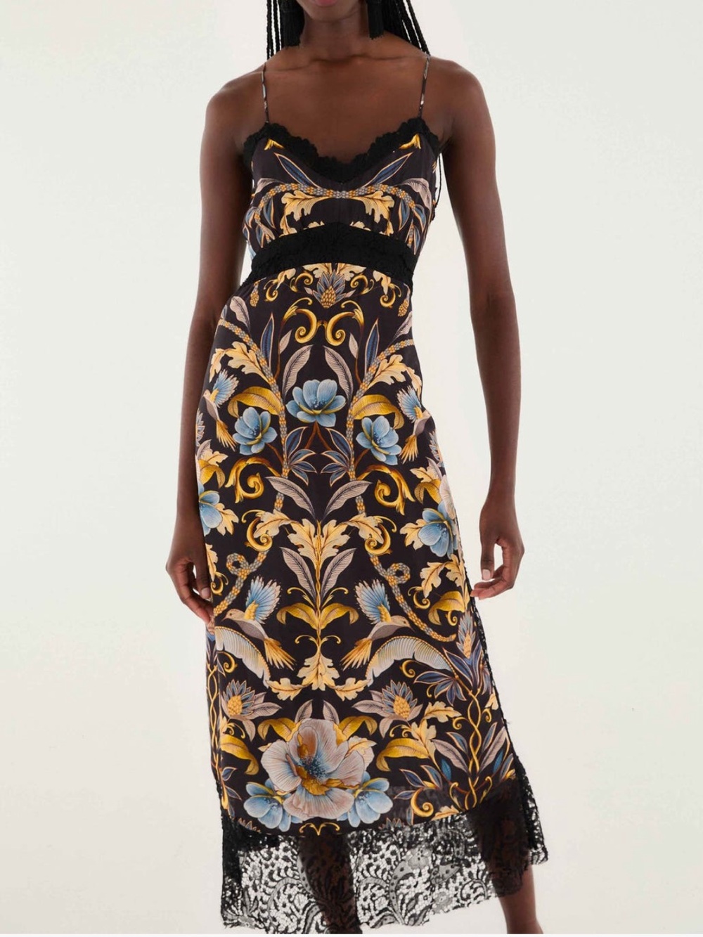 FARM Rio Snake Garden Black Floral Lace Trim Midi Dress NWT Size XL - Picture 3 of 8